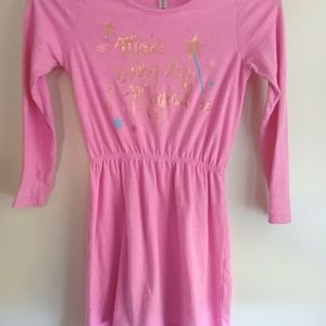 FabKids - Girls Pink Long Sleeve Dress - "More Everyday Magic" - Size Small 6/7